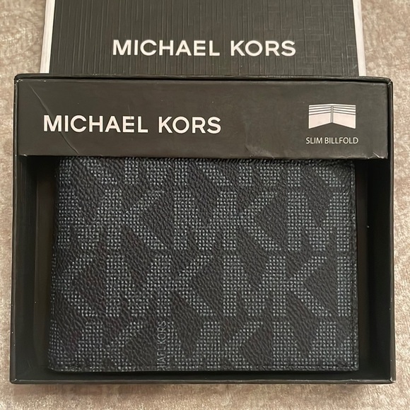 Brand New Michael Kors Admiral Blue Logo Slim Billfold Jet Set Men's Wallet - Picture 12 of 16